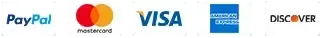 Payment icons: Visa, Mastercard, Amex
